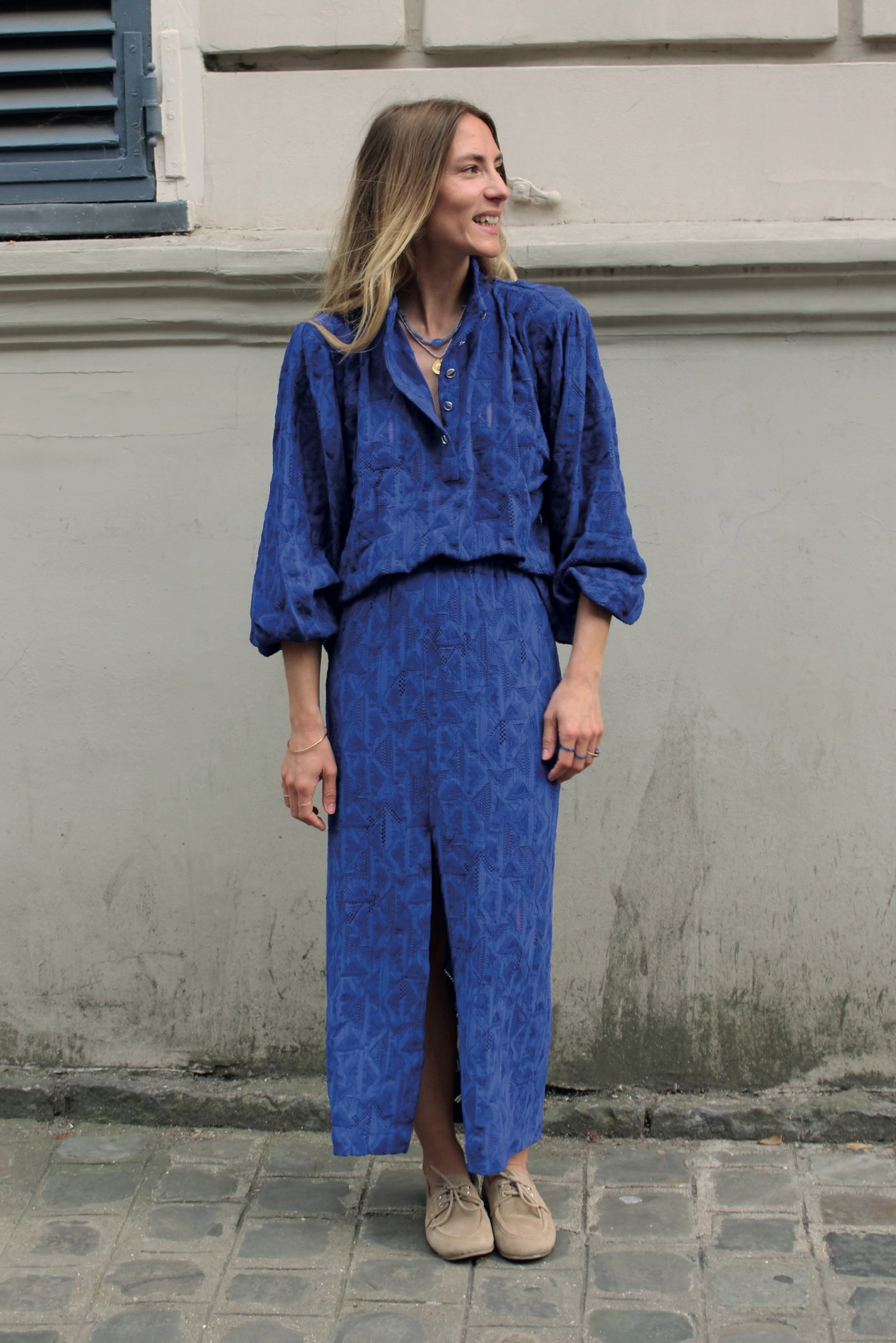 Blouse Fame Dentelle Bleu de Chine