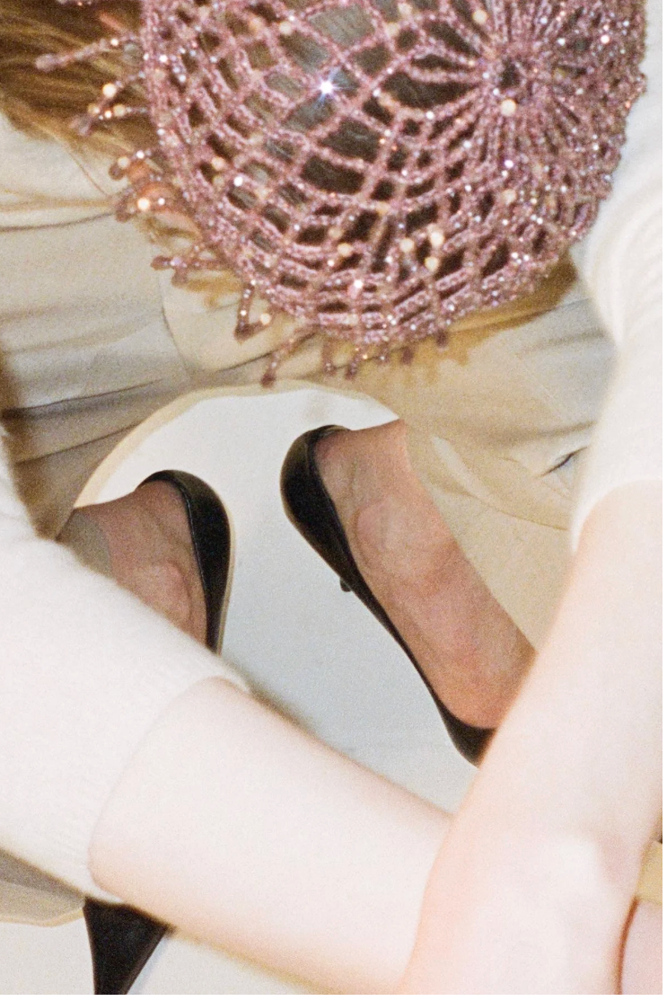 Bonnet de perles vieux rose