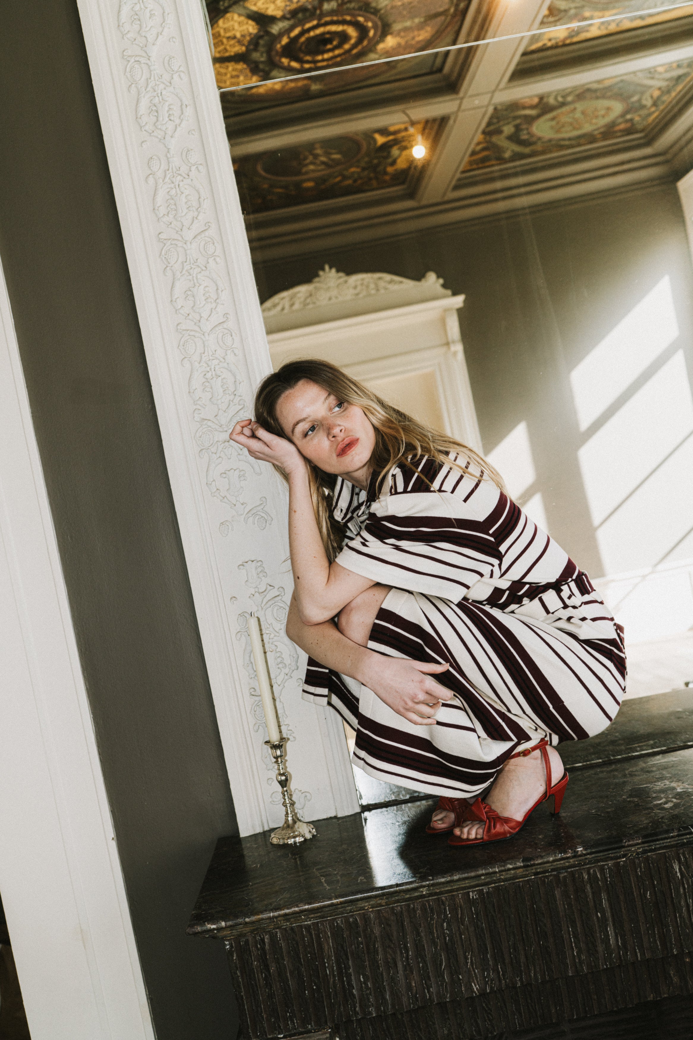 Robe Dada Rayure Écru et Bordeaux
