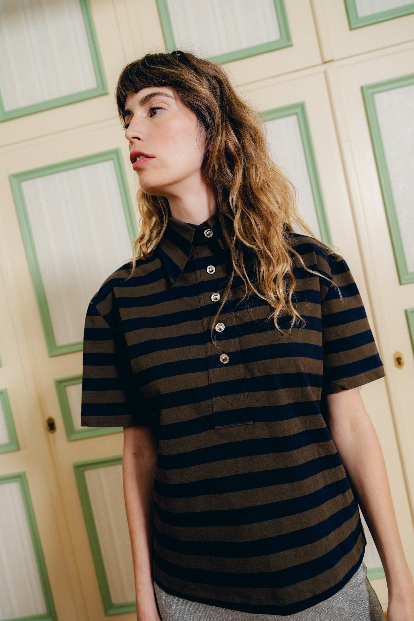 Polo Mick Rayure Marine Kaki