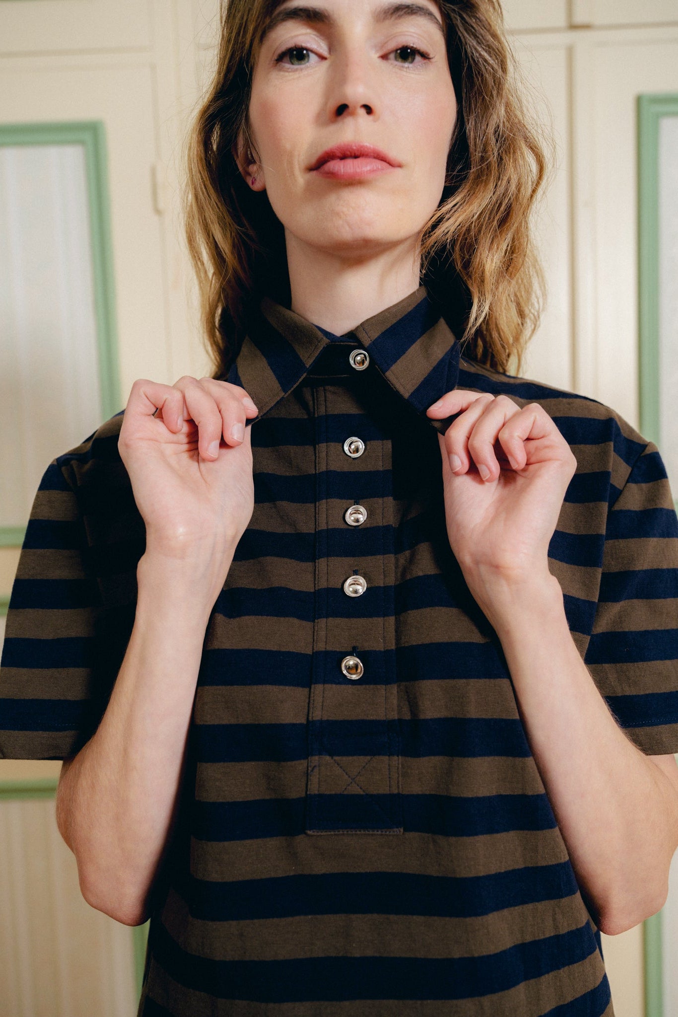 Polo Mick Rayure Marine Kaki