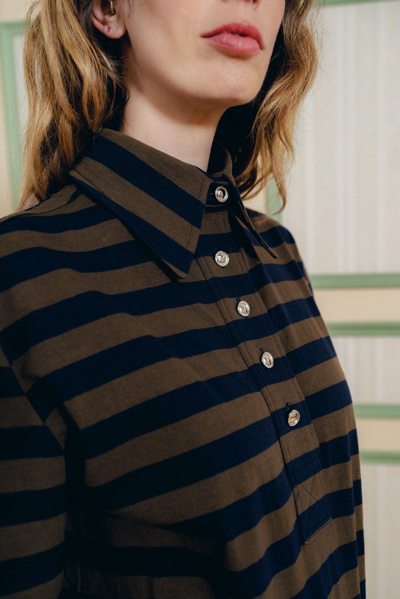 Polo Mick Rayure Marine Kaki