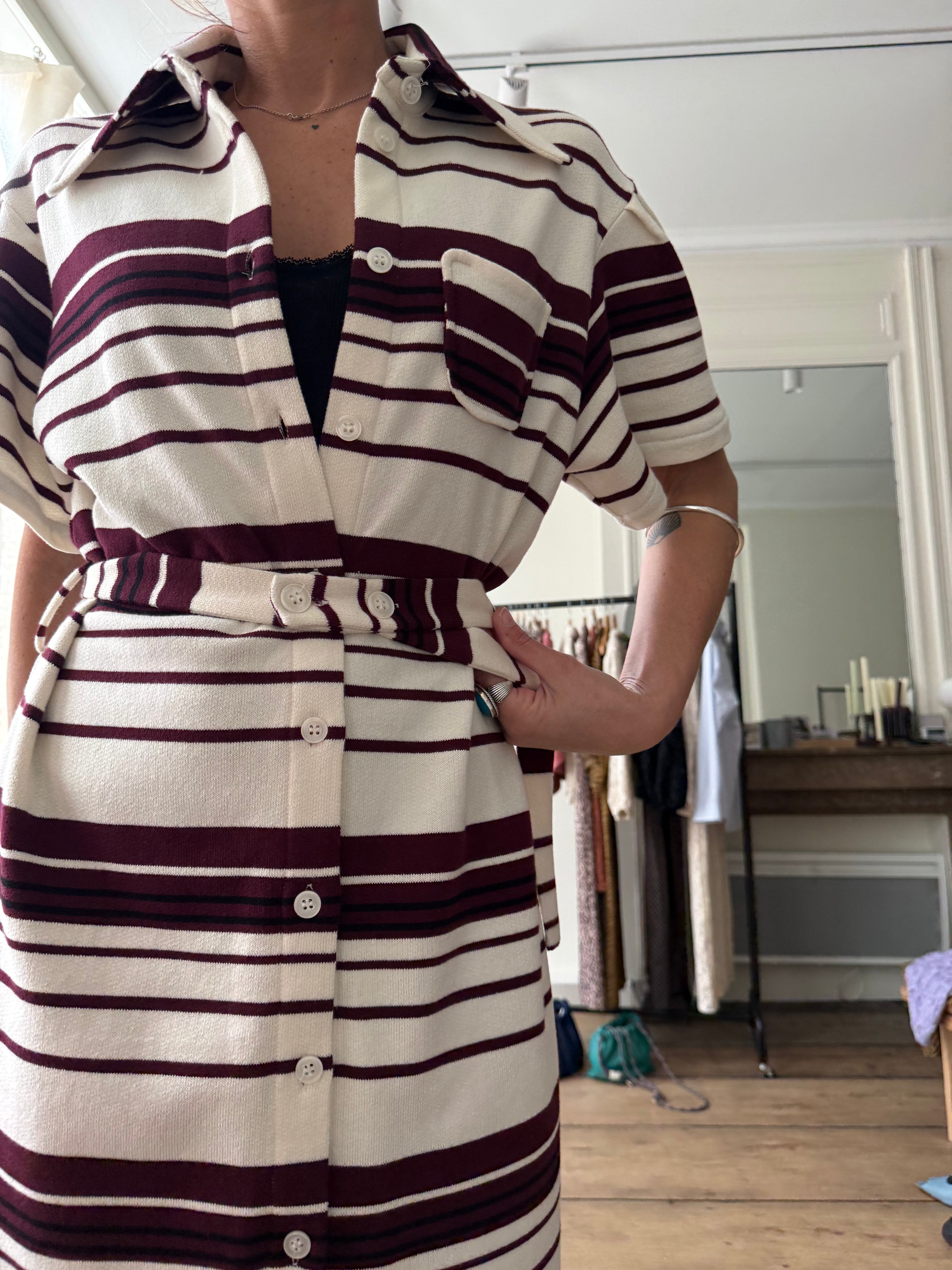 Robe Dada Rayure Écru et Bordeaux