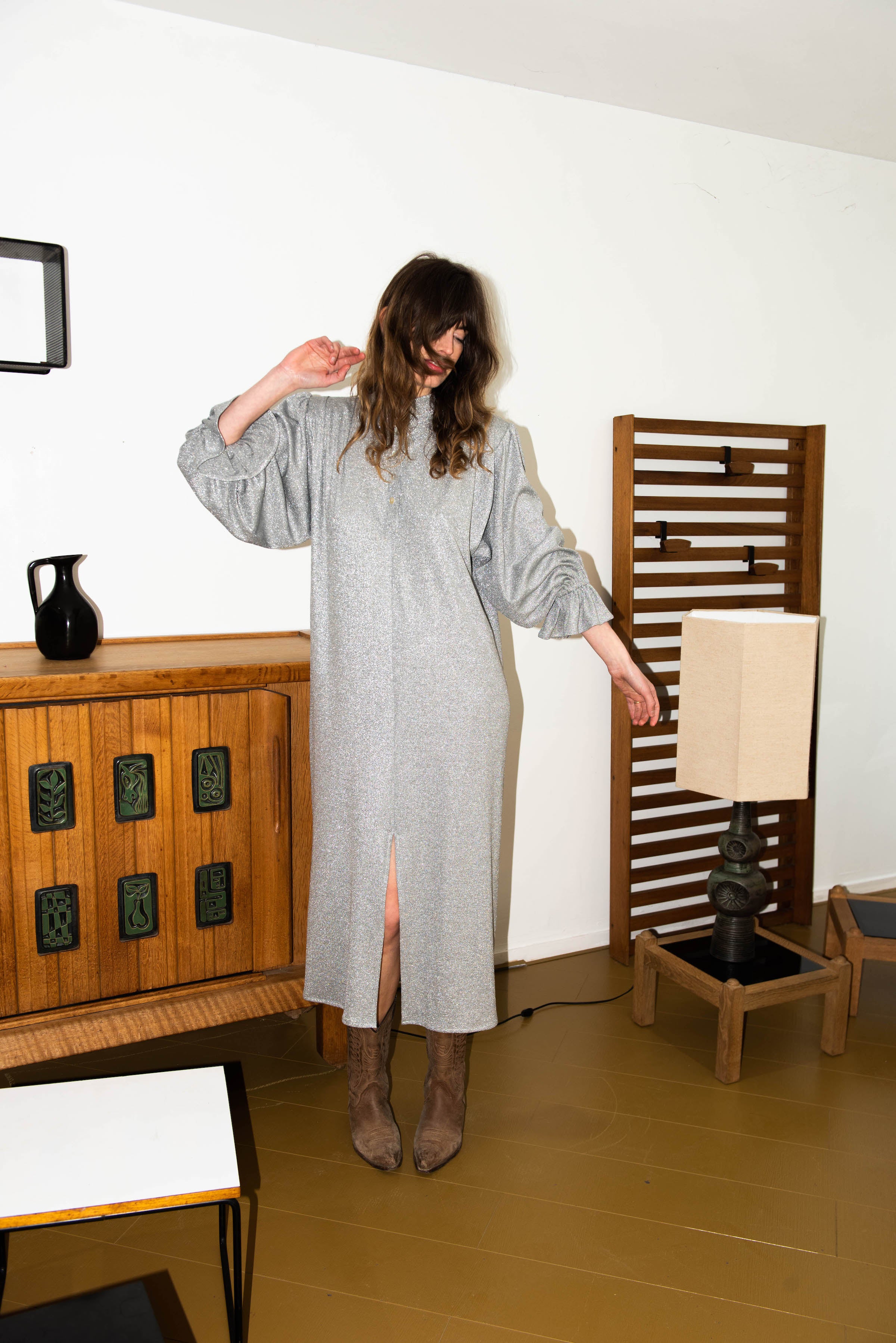Robe longue POE maille argent