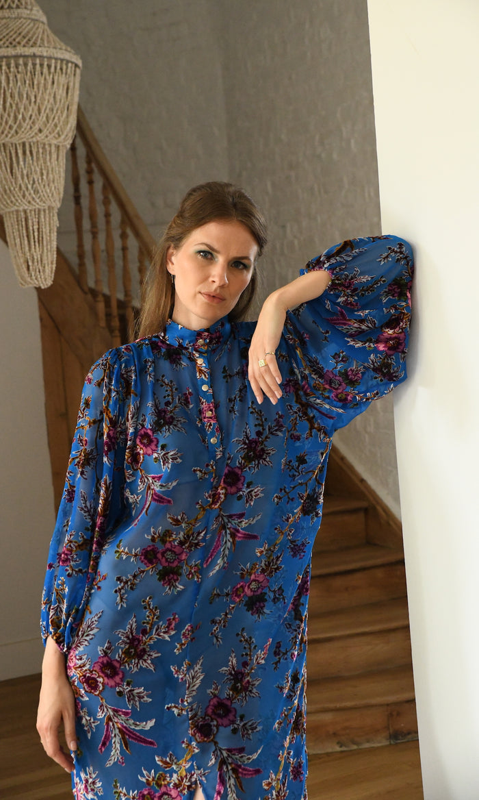 Robe Velours Dévoré turquoise Femme Robe Poem Turquoise Gipsy Maurice