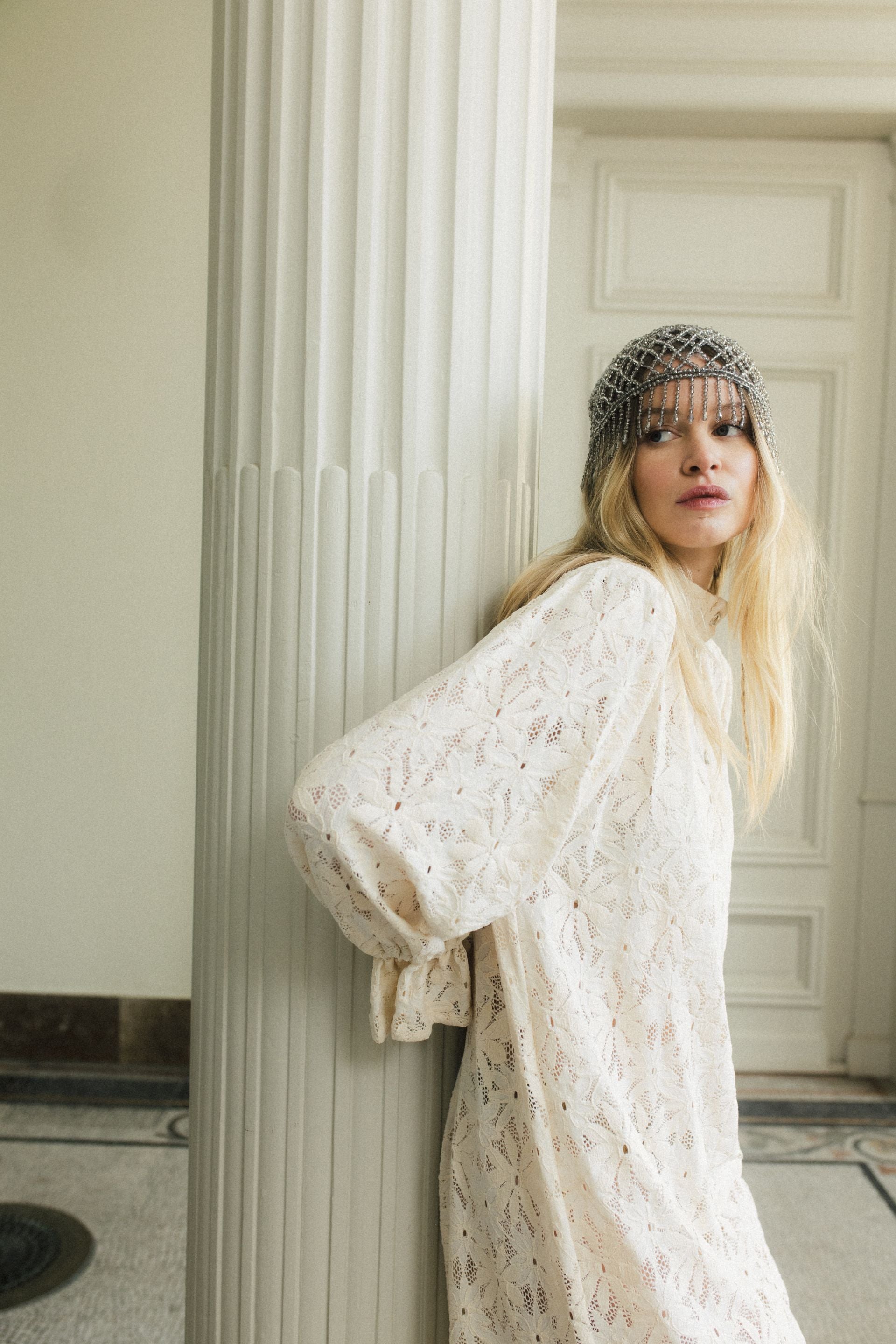 Bonnet de perles Gris Perle