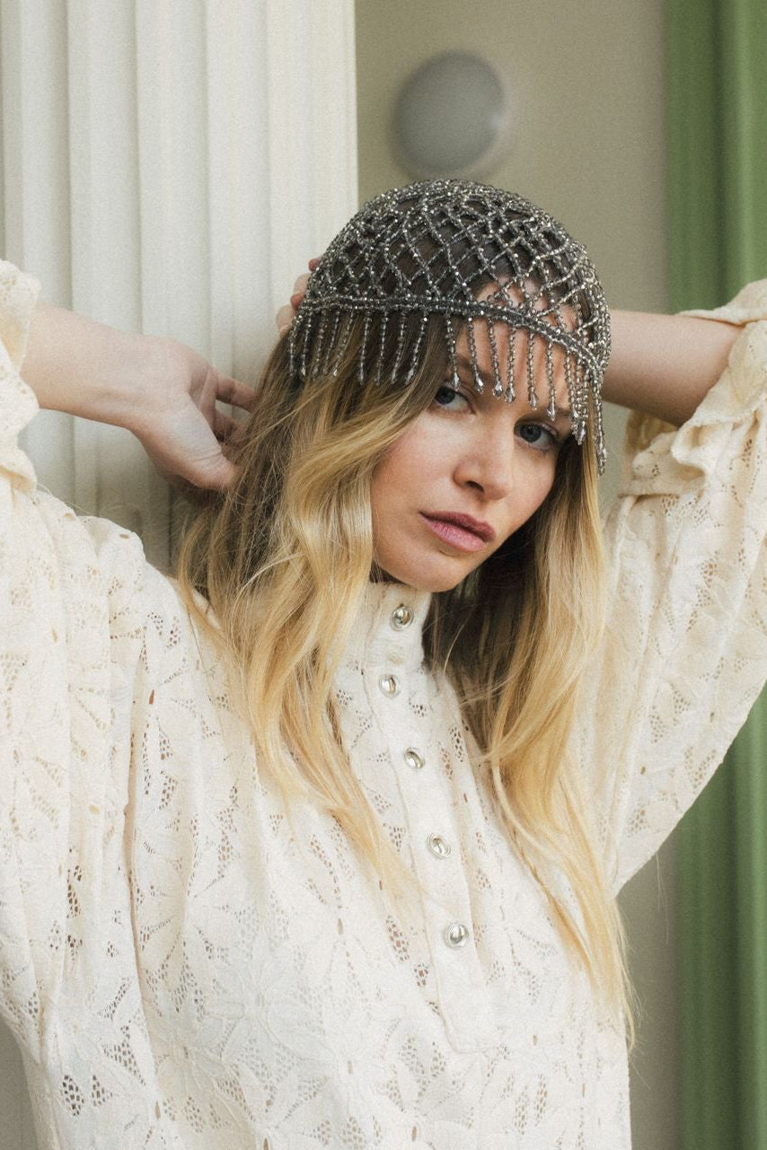 Bonnet de perles Gris Perle