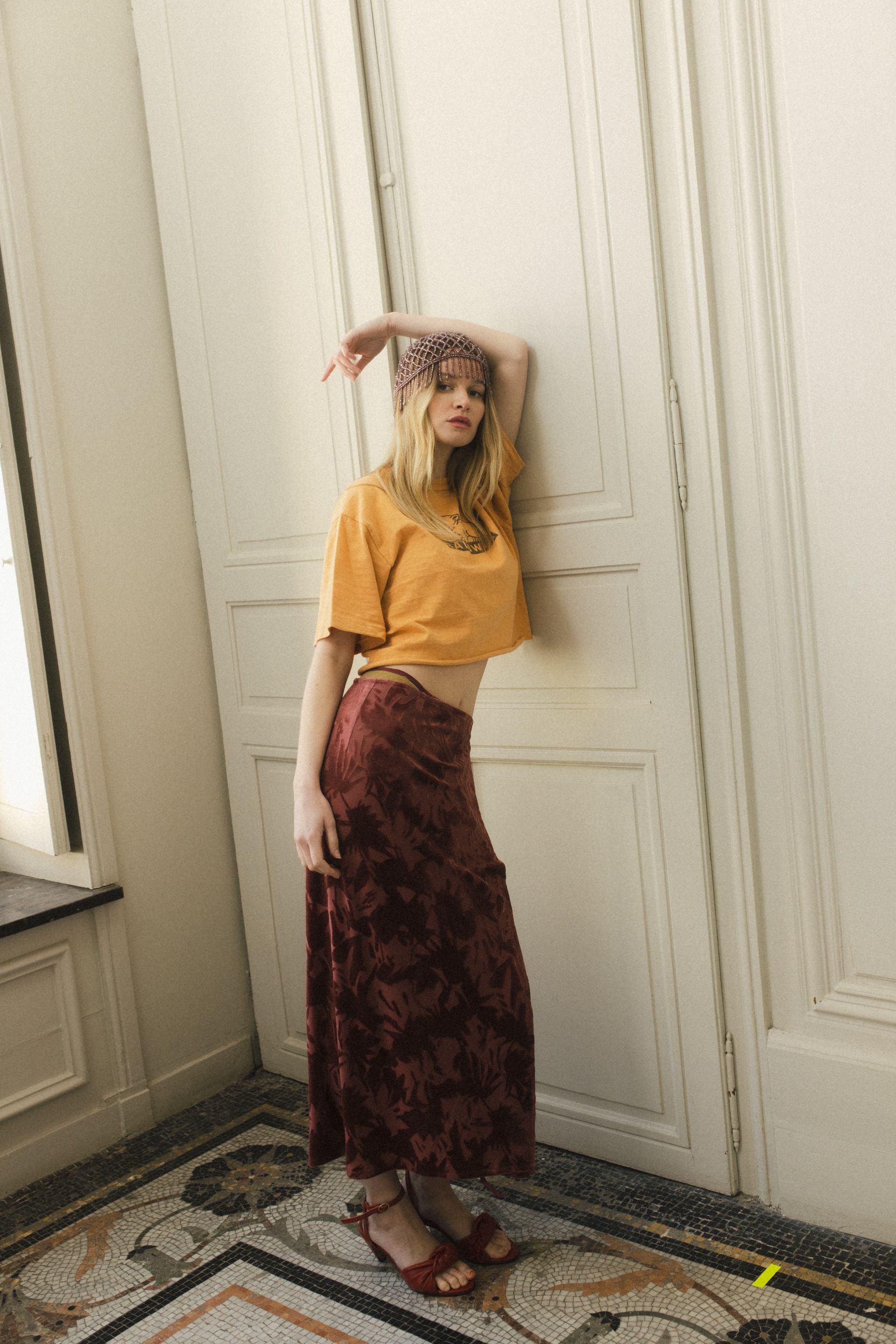 Bonnet de perles vieux rose