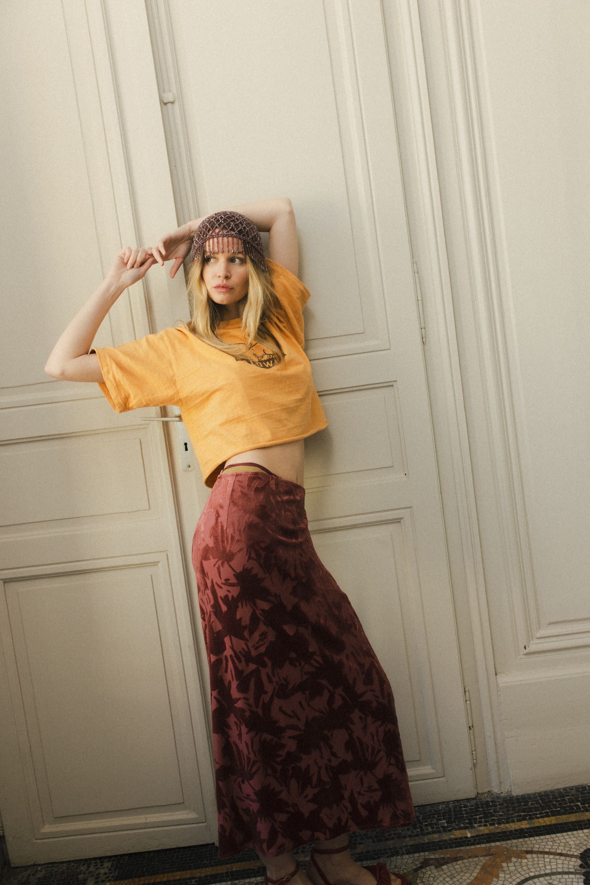 Bonnet de perles vieux rose